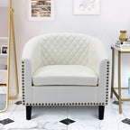 Fauteuil d'appoint tonneau en cuir PU avec clous décoratifs et pieds en bois massif | Salon