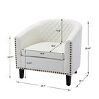 Fauteuil d'appoint tonneau en cuir PU avec clous décoratifs et pieds en bois massif | Salon