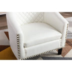 Fauteuil d'appoint tonneau en cuir PU avec clous décoratifs et pieds en bois massif | Salon