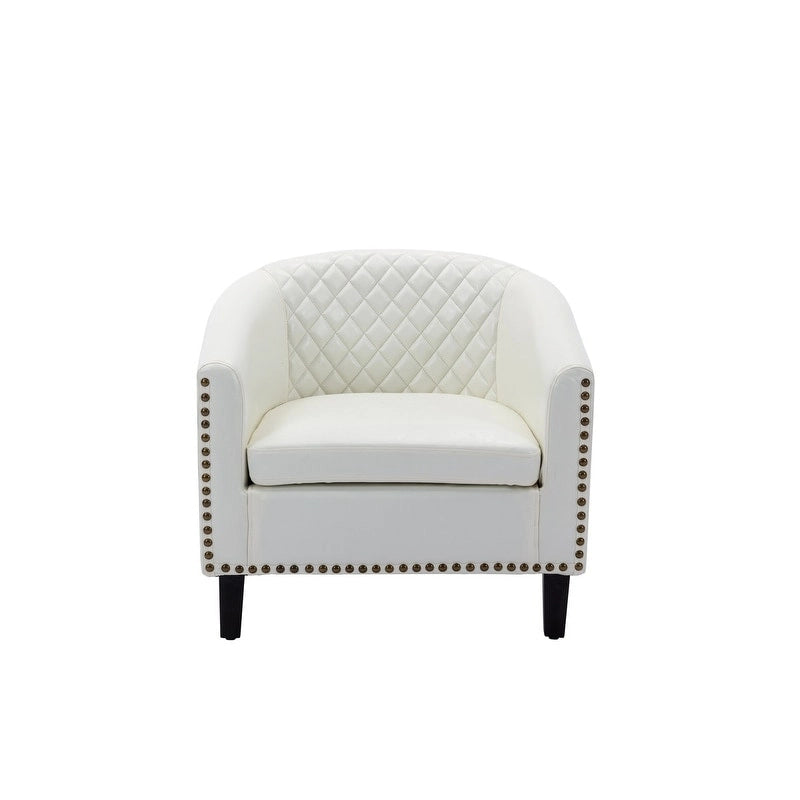 Fauteuil d'appoint tonneau en cuir PU avec clous décoratifs et pieds en bois massif | Salon