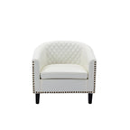 Fauteuil d'appoint tonneau en cuir PU avec clous décoratifs et pieds en bois massif | Salon