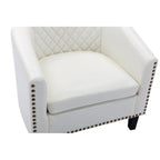 Fauteuil d'appoint tonneau en cuir PU avec clous décoratifs et pieds en bois massif | Salon