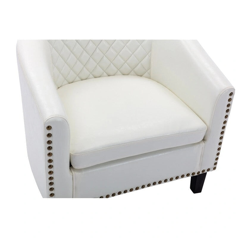 Fauteuil d'appoint tonneau en cuir PU avec clous décoratifs et pieds en bois massif | Salon