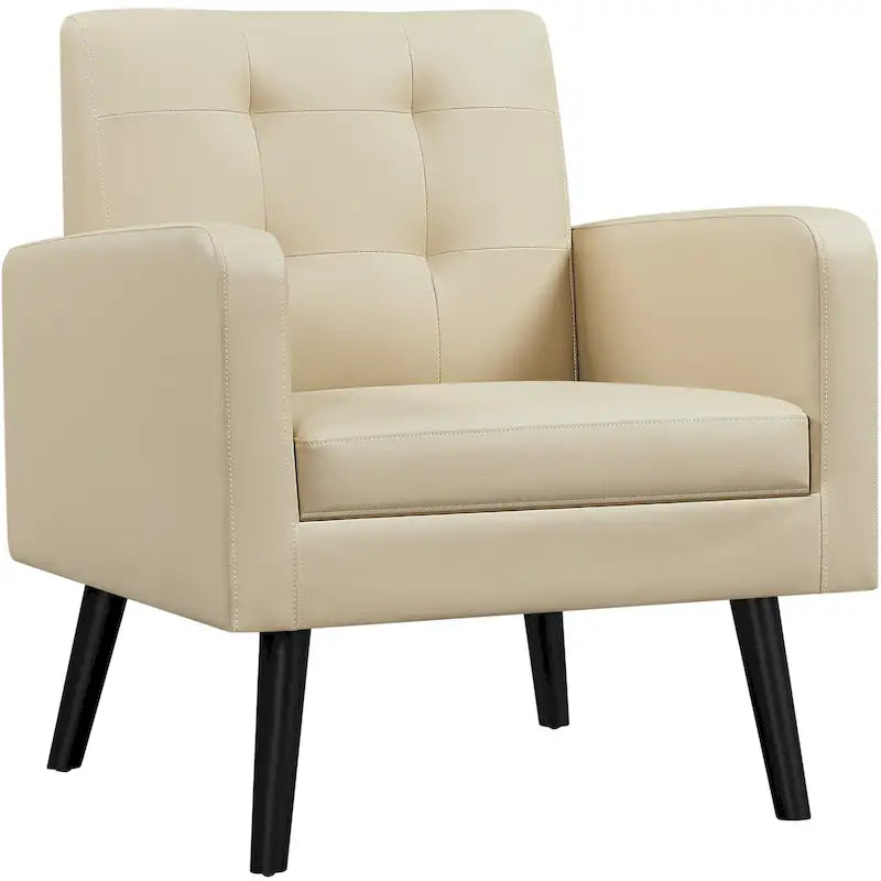 Fauteuil d'appoint capitonné en similicuir style Mid-Century avec pieds en hévéa | 136 kg