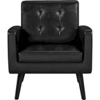 Fauteuil d'appoint capitonné en similicuir style Mid-Century avec pieds en hévéa | 136 kg