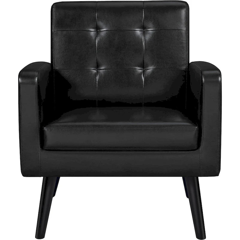 Fauteuil d'appoint capitonné en similicuir style Mid-Century avec pieds en hévéa | 136 kg