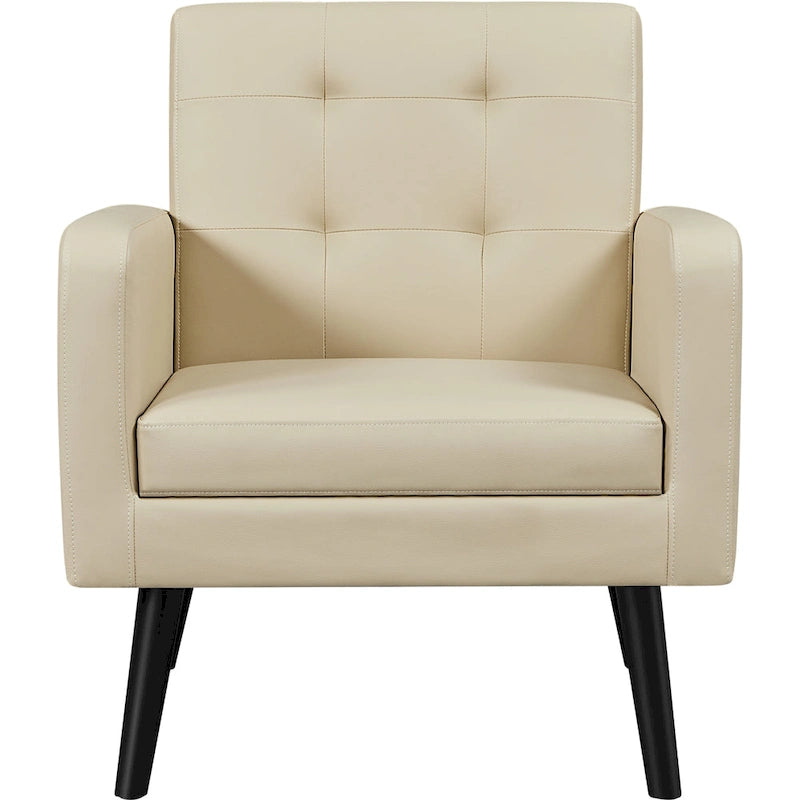 Fauteuil d'appoint capitonné en similicuir style Mid-Century avec pieds en hévéa | 136 kg