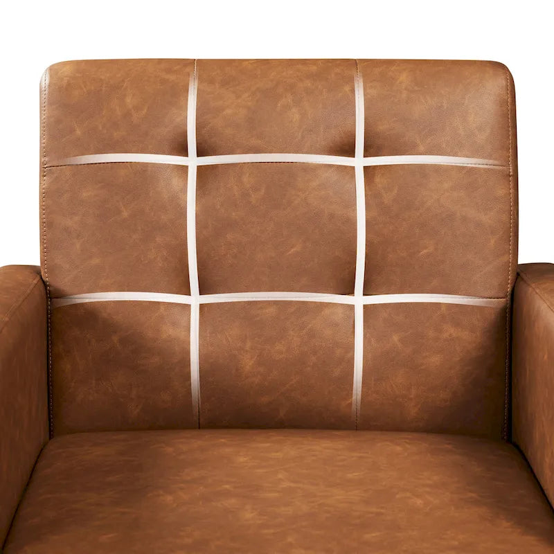 Fauteuil d'appoint capitonné en similicuir style Mid-Century avec pieds en hévéa | 136 kg
