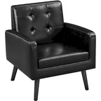 Fauteuil d'appoint capitonné en similicuir style Mid-Century avec pieds en hévéa | 136 kg