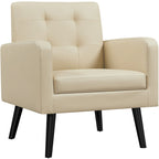Fauteuil d'appoint capitonné en similicuir style Mid-Century avec pieds en hévéa | 136 kg