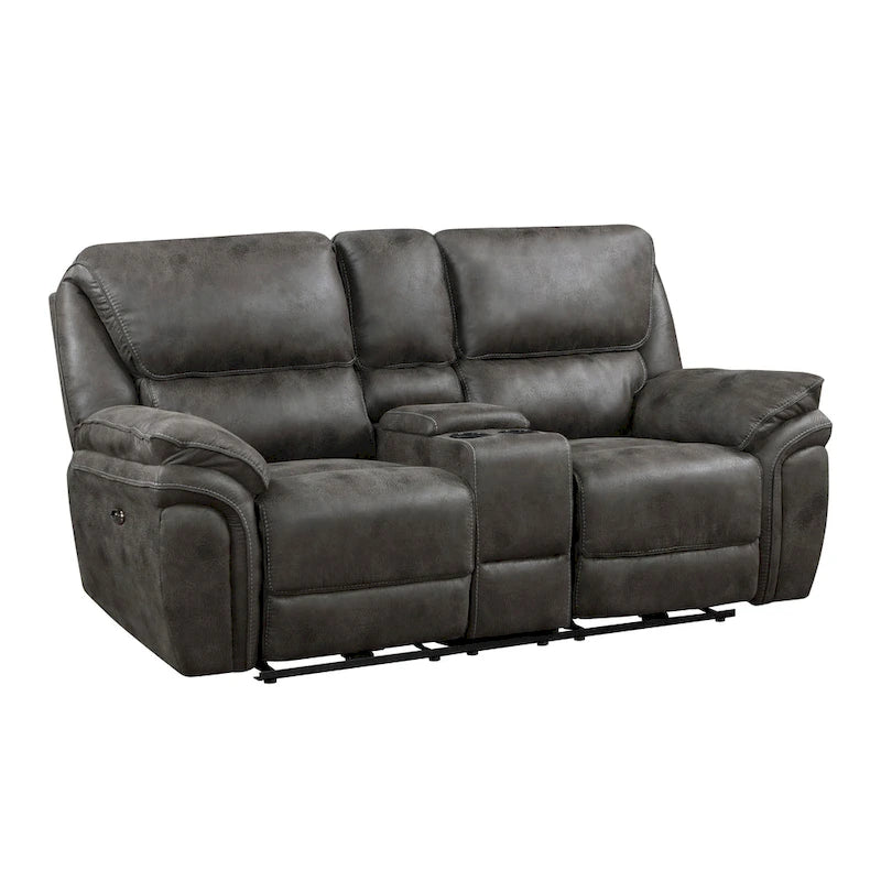 Causeuse inclinable électrique double 80" avec console, porte-gobelets et ports USB | Microfibre grise