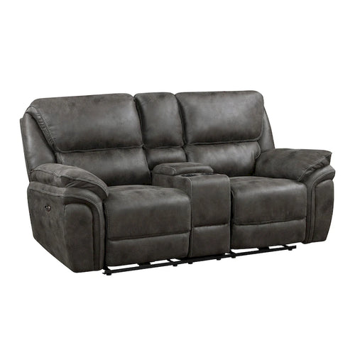 Causeuse inclinable électrique double 80" avec console, porte-gobelets et ports USB | Microfibre grise