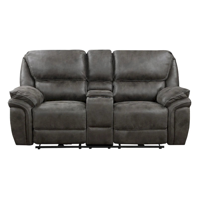 Causeuse inclinable électrique double 80" avec console, porte-gobelets et ports USB | Microfibre grise