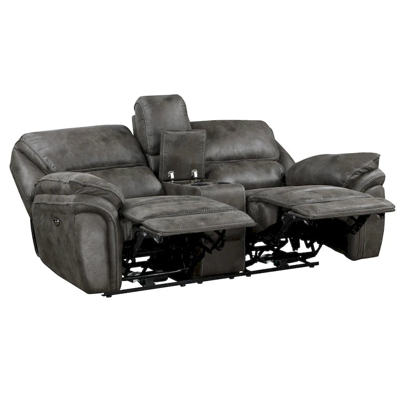 Causeuse inclinable électrique double 80" avec console, porte-gobelets et ports USB | Microfibre grise