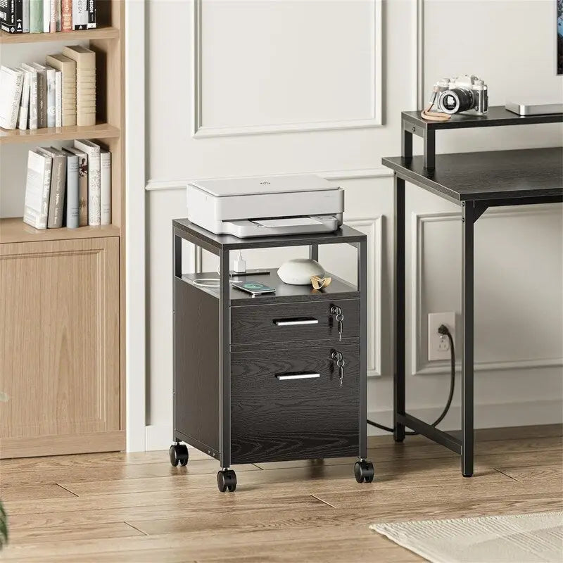 Classeur à Roulettes avec Station de Recharge et Serrure, 2 Tiroirs - 40 P x 40 L x 66 H cm