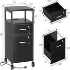 Classeur à Roulettes avec Station de Recharge et Serrure, 2 Tiroirs - 40 P x 40 L x 66 H cm