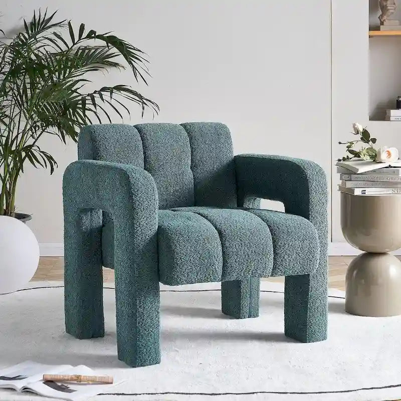 Fauteuil d'appoint large rembourré en tissu bouclé pour le salon