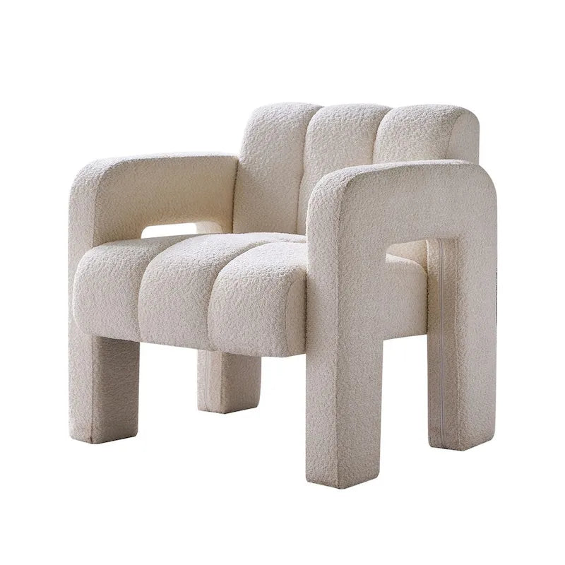 Fauteuil d'appoint large rembourré en tissu bouclé pour le salon