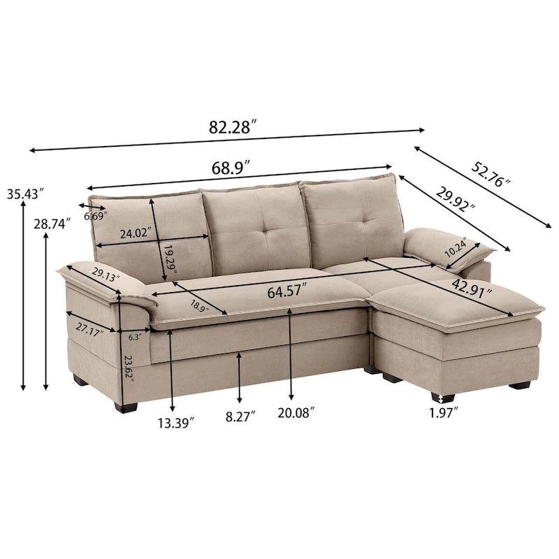 Canapé d'angle en L avec assises moelleuses - 209 cm - Idéal pour le salon