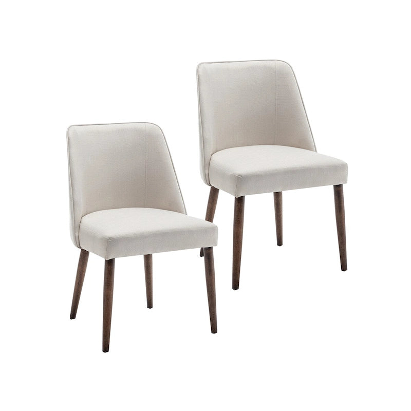 Lot de 2 chaises de salle à manger en tissu avec pieds en bois d'hévéa | Design sans accoudoirs peu encombrant