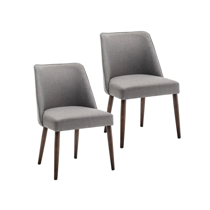 Lot de 2 chaises de salle à manger en tissu avec pieds en bois d'hévéa | Design sans accoudoirs peu encombrant