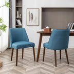 Lot de 2 chaises de salle à manger en tissu avec pieds en bois d'hévéa | Design sans accoudoirs peu encombrant