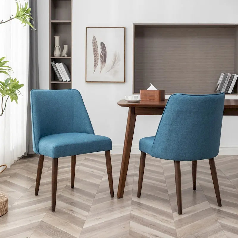 Lot de 2 chaises de salle à manger en tissu avec pieds en bois d'hévéa | Design sans accoudoirs peu encombrant