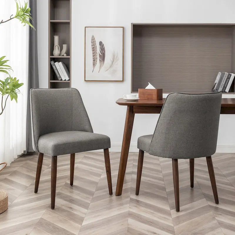 Lot de 2 chaises de salle à manger en tissu avec pieds en bois d'hévéa | Design sans accoudoirs peu encombrant