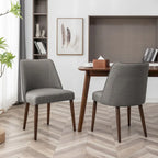 Lot de 2 chaises de salle à manger en tissu avec pieds en bois d'hévéa | Design sans accoudoirs peu encombrant