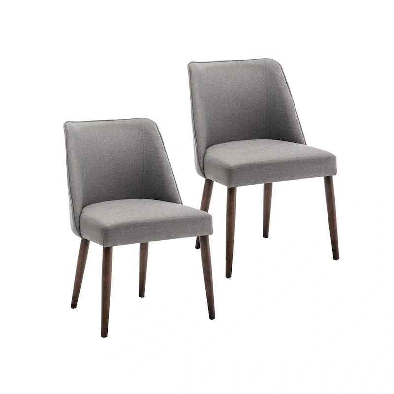 Lot de 2 chaises de salle à manger en tissu avec pieds en bois d'hévéa | Design sans accoudoirs peu encombrant