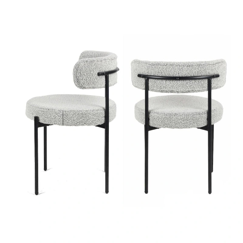 Chaises de salle à manger rondes modernes en bouclette, lot de 2 | Pieds noirs | Mousse haute densité