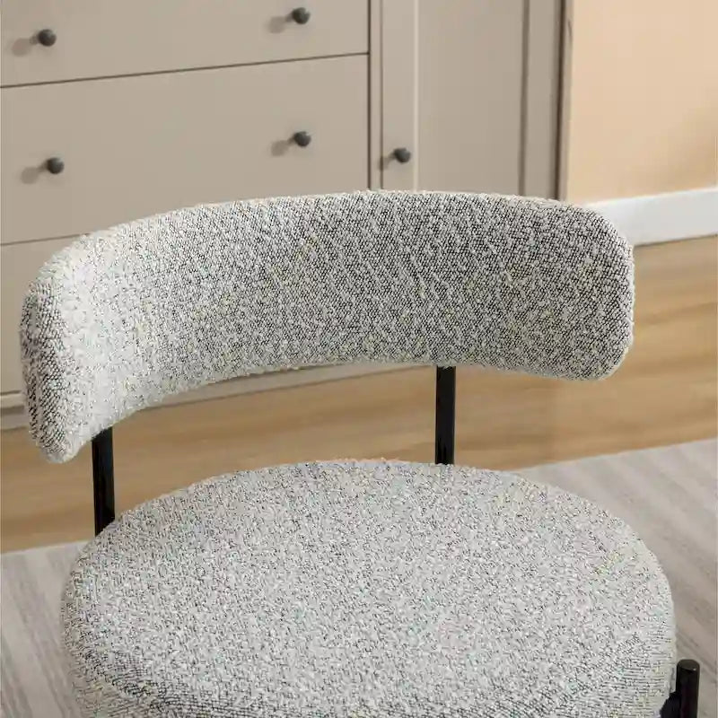 Chaises de salle à manger rondes modernes en bouclette, lot de 2 | Pieds noirs | Mousse haute densité