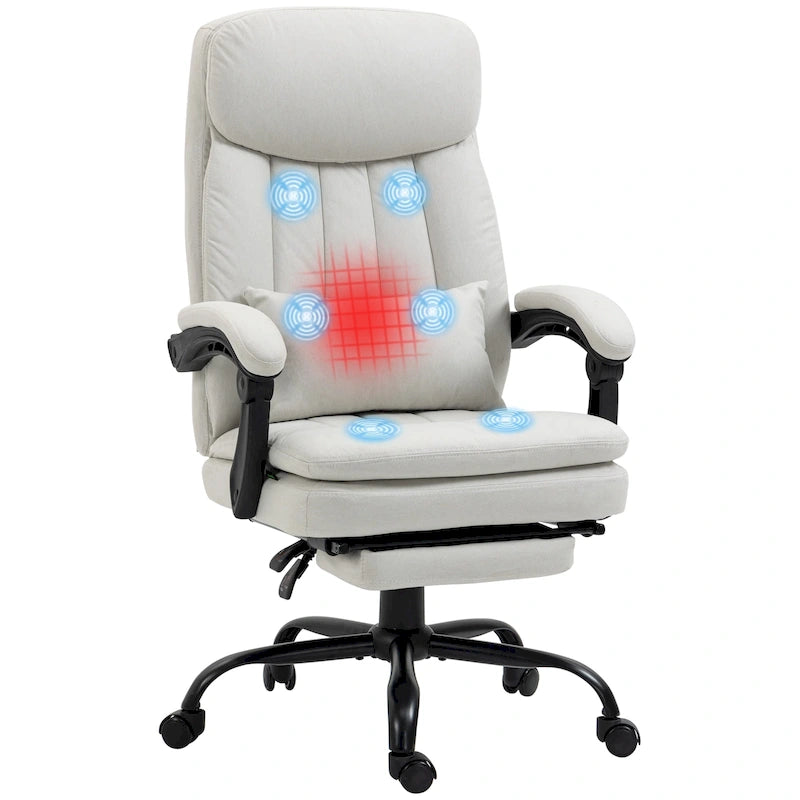 Fauteuil de bureau de direction de massage en microfibre, Chaise de bureau pivotante d'ordinateur, Fauteuil d'ordinateur inclinable chauffant avec oreiller de soutien lombaire