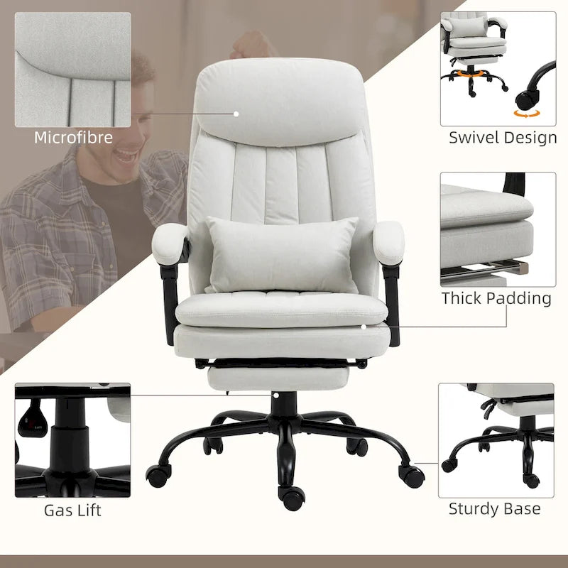 Fauteuil de bureau de direction de massage en microfibre, Chaise de bureau pivotante d'ordinateur, Fauteuil d'ordinateur inclinable chauffant avec oreiller de soutien lombaire