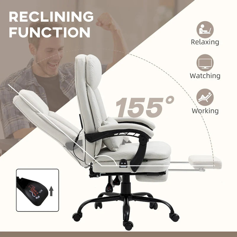 Fauteuil de bureau de direction de massage en microfibre, Chaise de bureau pivotante d'ordinateur, Fauteuil d'ordinateur inclinable chauffant avec oreiller de soutien lombaire