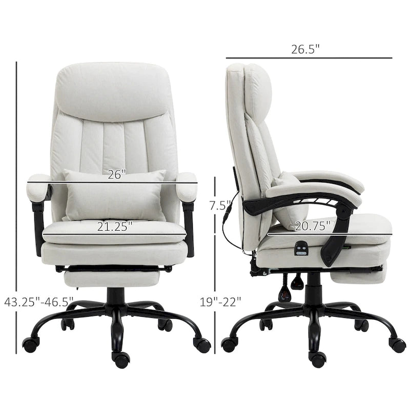 Fauteuil de bureau de direction de massage en microfibre, Chaise de bureau pivotante d'ordinateur, Fauteuil d'ordinateur inclinable chauffant avec oreiller de soutien lombaire