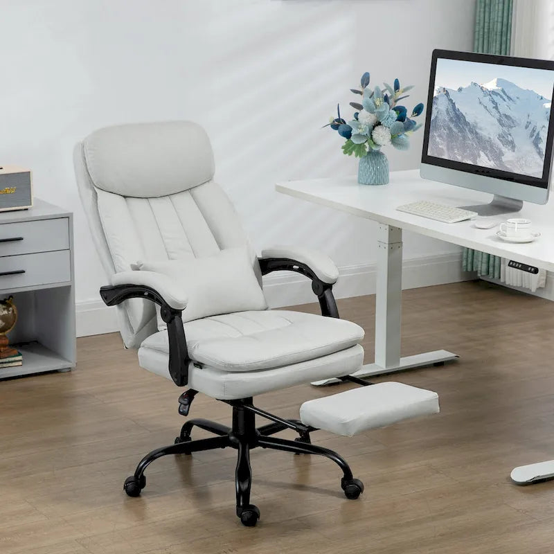 Fauteuil de bureau de direction de massage en microfibre, Chaise de bureau pivotante d'ordinateur, Fauteuil d'ordinateur inclinable chauffant avec oreiller de soutien lombaire