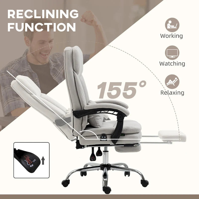 Fauteuil de bureau de direction de massage en microfibre, Chaise de bureau pivotante d'ordinateur, Fauteuil d'ordinateur inclinable chauffant avec oreiller de soutien lombaire