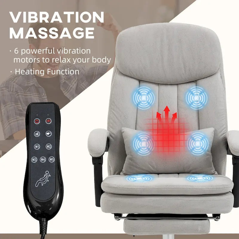 Fauteuil de bureau de direction de massage en microfibre, Chaise de bureau pivotante d'ordinateur, Fauteuil d'ordinateur inclinable chauffant avec oreiller de soutien lombaire