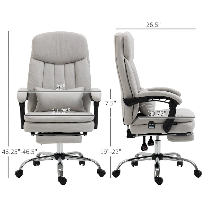 Fauteuil de bureau de direction de massage en microfibre, Chaise de bureau pivotante d'ordinateur, Fauteuil d'ordinateur inclinable chauffant avec oreiller de soutien lombaire