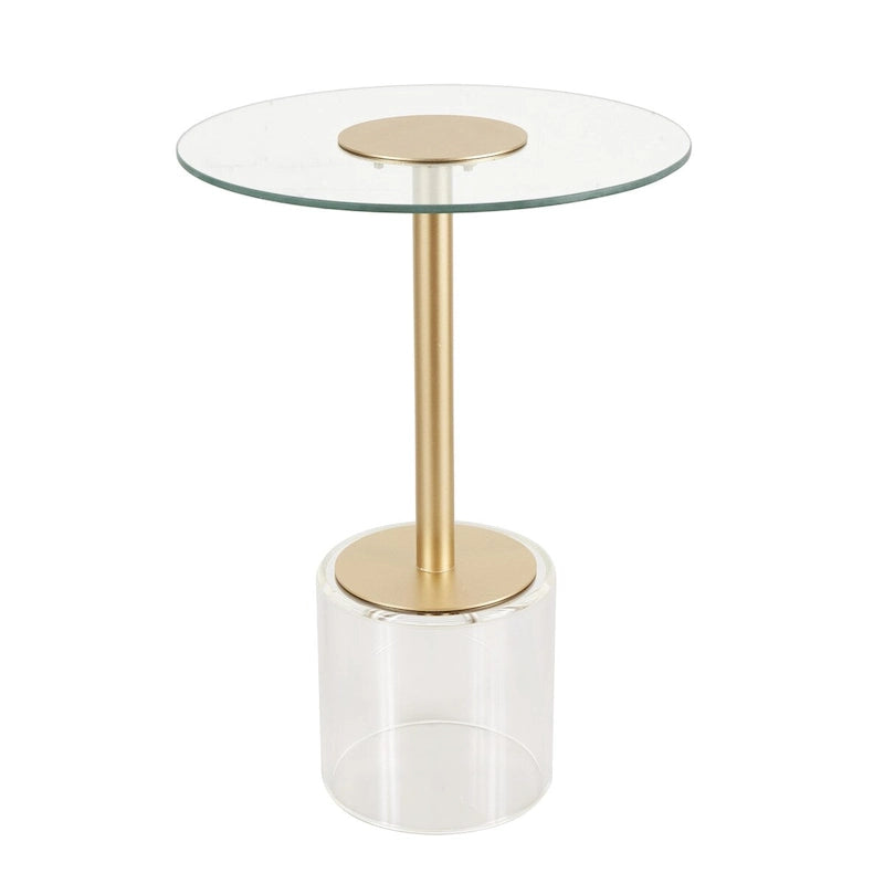 Table d'appoint en acrylique transparent avec support doré et base surélevée | 15.7x15.7x22.6H