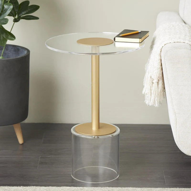 Table d'appoint en acrylique transparent avec support doré et base surélevée | 15.7x15.7x22.6H
