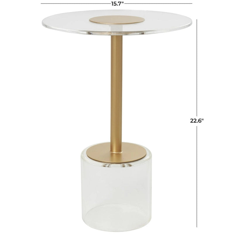 Table d'appoint en acrylique transparent avec support doré et base surélevée | 15.7x15.7x22.6H