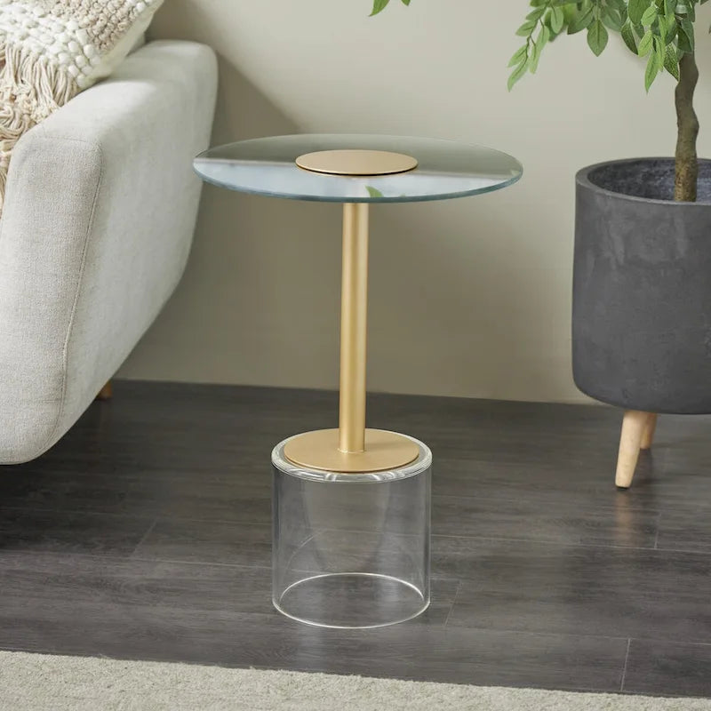 Table d'appoint en acrylique transparent avec support doré et base surélevée | 15.7x15.7x22.6H