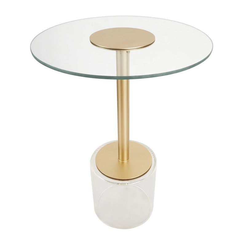 Table d'appoint en acrylique transparent avec support doré et base surélevée | 15.7x15.7x22.6H