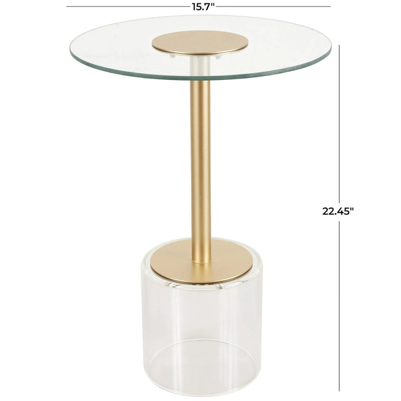 Table d'appoint en acrylique transparent avec support doré et base surélevée | 15.7x15.7x22.6H